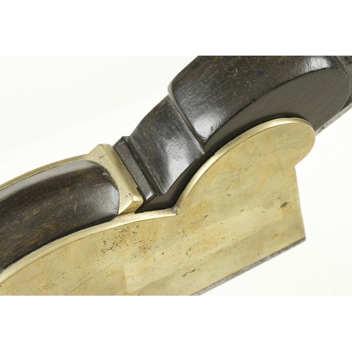 852 - A heavy brass shoulder plane with thick steel sole and ebony infill and wedge with full 1 1/2