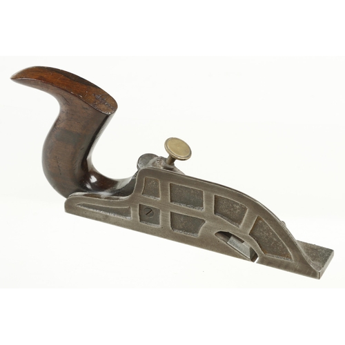 853 - An unusual iron rebate plane with superb elongated rosewood handle, obviously a manufactured tool G+... 