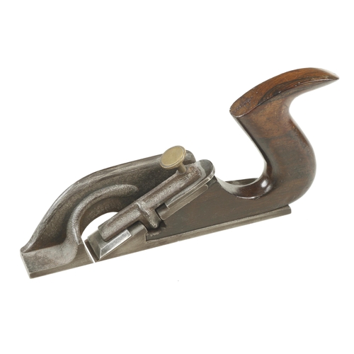 853 - An unusual iron rebate plane with superb elongated rosewood handle, obviously a manufactured tool G+... 