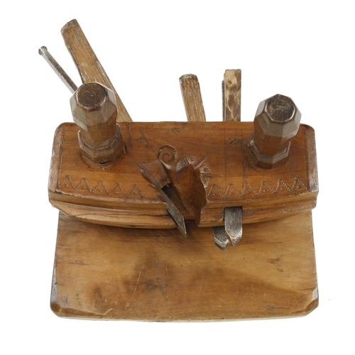 910 - An early fruitwood Austrian cooper's croze dated G.P.1787 with other decoration, the clamping screw ... 