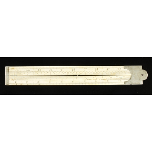 923 - An ironmonger's 2' two fold ivory slide rule by ASTON Maker Soho with German silver fittings G