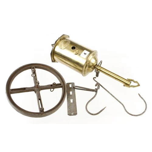 4 - A fine, large size, brass clockwork rotating spit with lacquered finish and trade label of J.M.WAITE... 