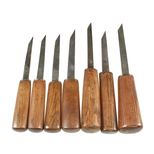 725 - A little used set of 7 mortice chisels by WARD & PAYNE 1/8