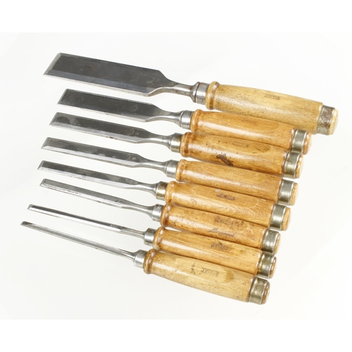 730 - A set of 8 bevel edge chisels 1/8