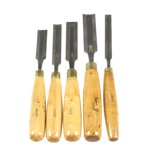 734 - Five named bevel edge chisels 1 /2