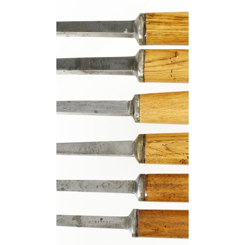 737 - Six mortice chisels 1/8