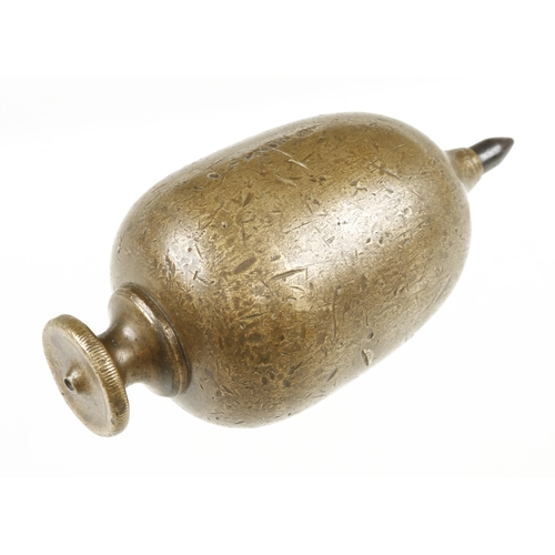 826 - A shipbuilder's muscle exercising 5lbs steel tipped brass plumb bob with knurled screw G+