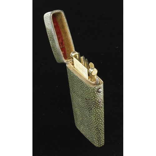919 - A shagreen etui in perfect condition with set of FRASER London drawing instruments complete except f... 