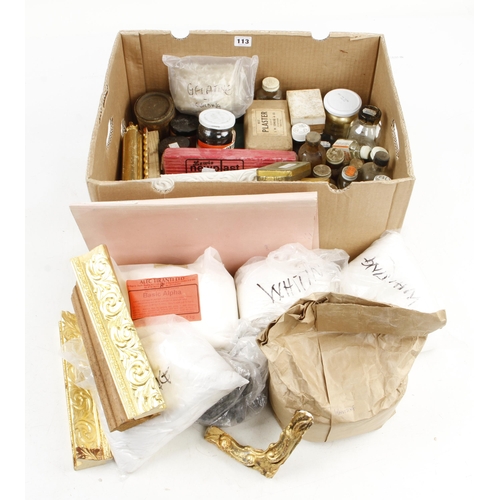 113 - A gilding kit inc. whiting, Alpha plaster, size, varnish etc t/w the vendor's comprehensive notes on... 