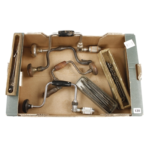 120 - Three ratchet braces and a steel lever pad brace G