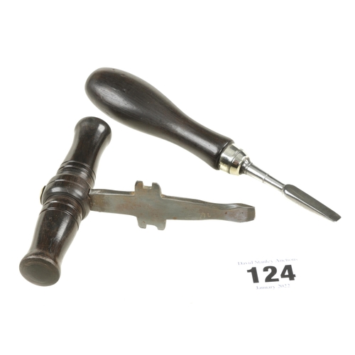 124 - An unusual gun turnscrew with two side split blades for Lovell's nuts and a gun case turnscrew, both... 
