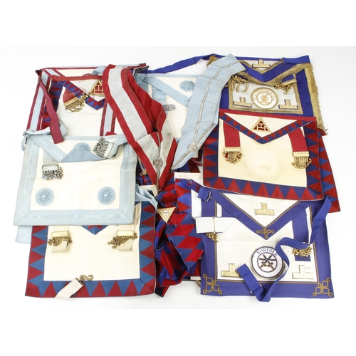621 - 25 Masonic aprons of various orders and 10 collars and sashes G