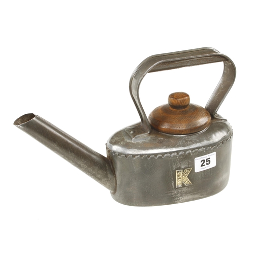 25 - A 2pt. oilcan by KAYE with wooden lid G+