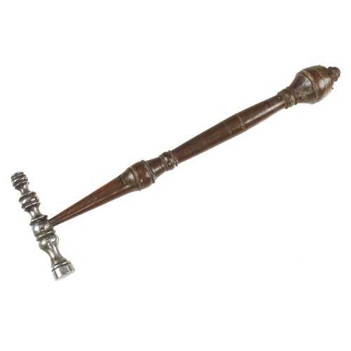 803 - A small, very ornate hammer with unusual carved mahogany handle and 3 1/2