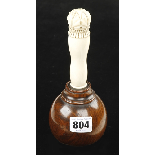 804 - A superb early rosewood mallet with finely carved ivory handle 8