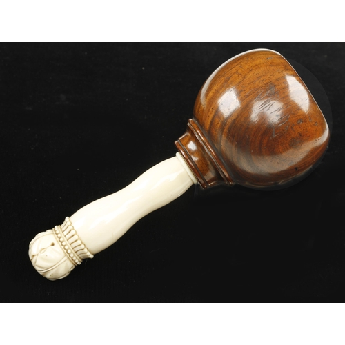 804 - A superb early rosewood mallet with finely carved ivory handle 8