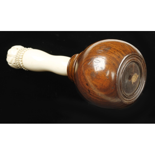 804 - A superb early rosewood mallet with finely carved ivory handle 8