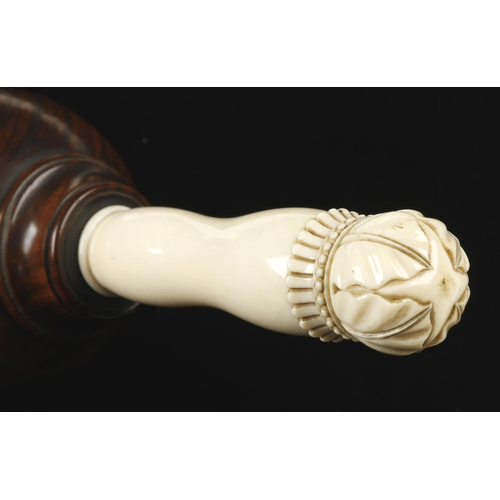 804 - A superb early rosewood mallet with finely carved ivory handle 8