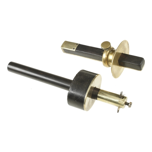 846 - An ebony mortice gauge with heavy brass head and an ebony and brass slitting gauge G