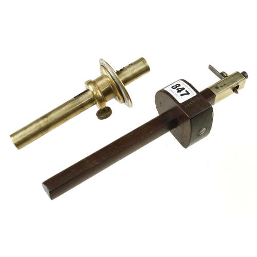 847 - An ebony and brass slitting gauge by T.TURNER Sheffield and a brass mortice gauge G+