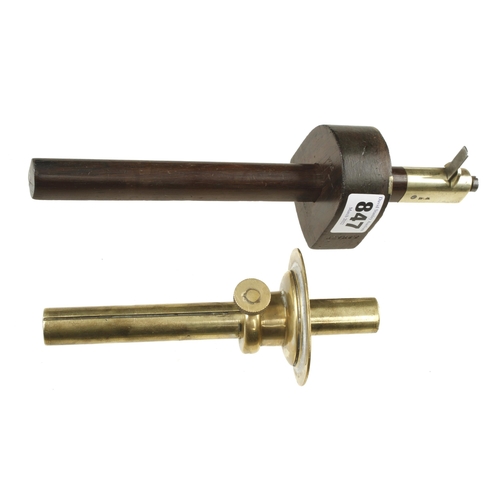 847 - An ebony and brass slitting gauge by T.TURNER Sheffield and a brass mortice gauge G+