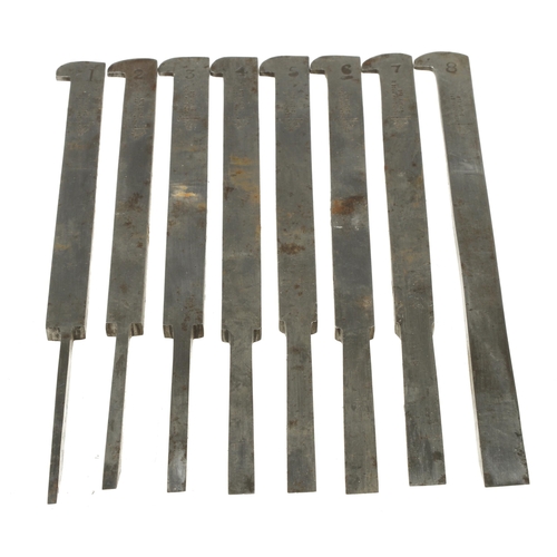 876 - A set of 8 little used plough irons by HEARNSHAW Nos 1 to 8 G++