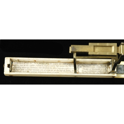 908 - A very rare ivory cased brass guinea scale by A WILKINSON Ormskirk (Late of Kirby) near Liverpool, n... 