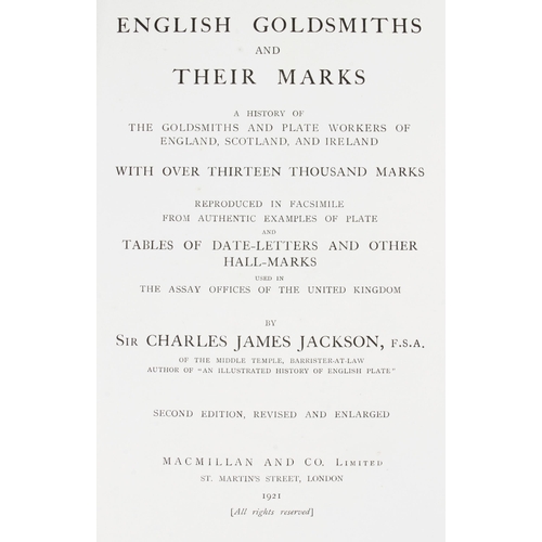 102 - Sir Charles J. Jackson; 1921 English Goldsmiths & their Marks  2nd revised ed. 747pp G+