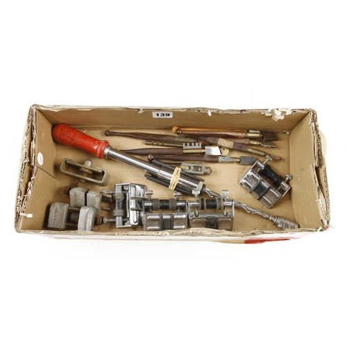 139 - Seven honing guides, 8 glass cutters and a pump screwdriver G+