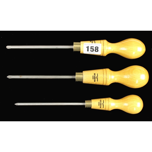 158 - A set of 3 unused screwdrivers by MARPLES Nos PZ 1,2 and 3 with beech handles F