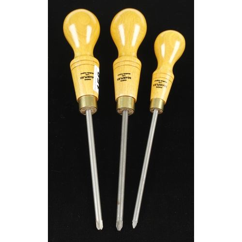 158 - A set of 3 unused screwdrivers by MARPLES Nos PZ 1,2 and 3 with beech handles F