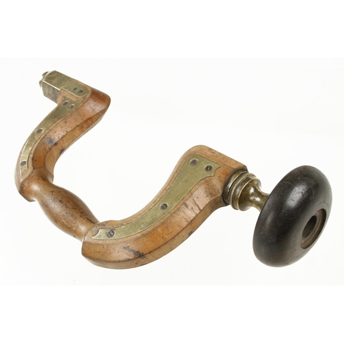 397 - A brass plated lever pad beech brace by HOWARTH, head requires attention G