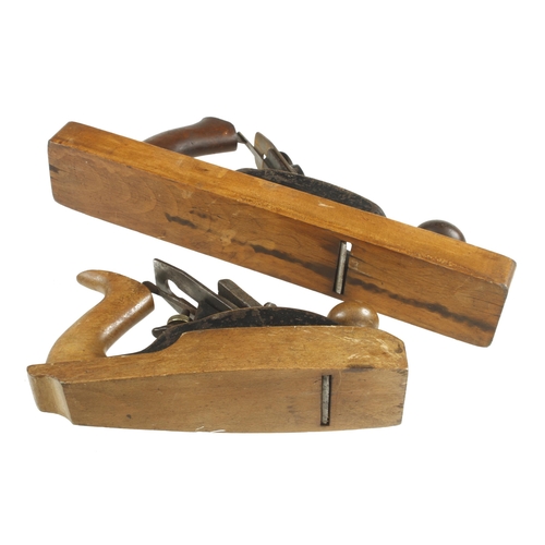 411 - Two wood bottom planes, one with replaced lever G