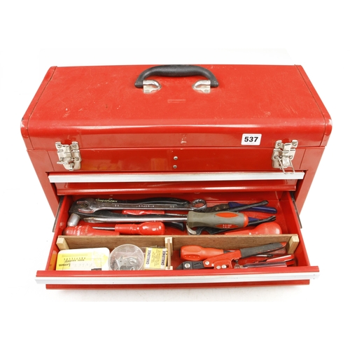 537 - A mechanic's tool box with a few tools G