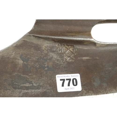 770 - An unusually small, stylish L/H goosewing side axe with maker's mark and 14