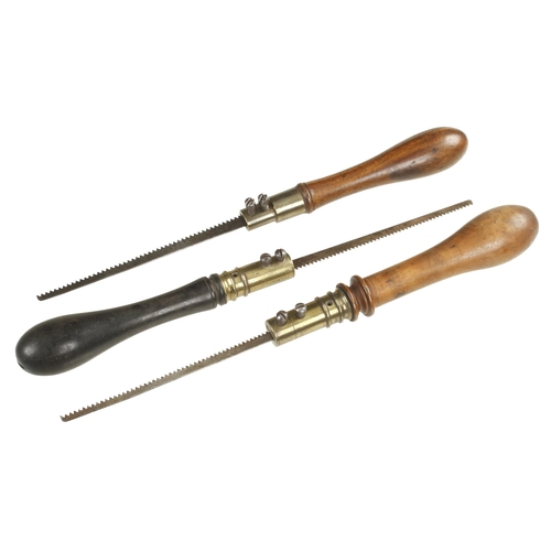 775 - Three pad saws with boxwood, rosewood and ebony handles G++