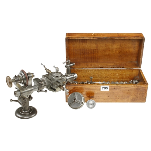 795 - A fine quality watch maker's lathe by LORCH SCHMIDT with numerous attachments as illustrated G++