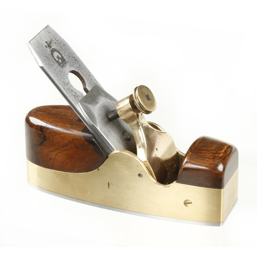 866 - A steel soled brass coffin smoother with rosewood infill G++