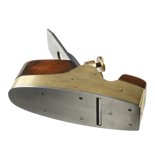 866 - A steel soled brass coffin smoother with rosewood infill G++