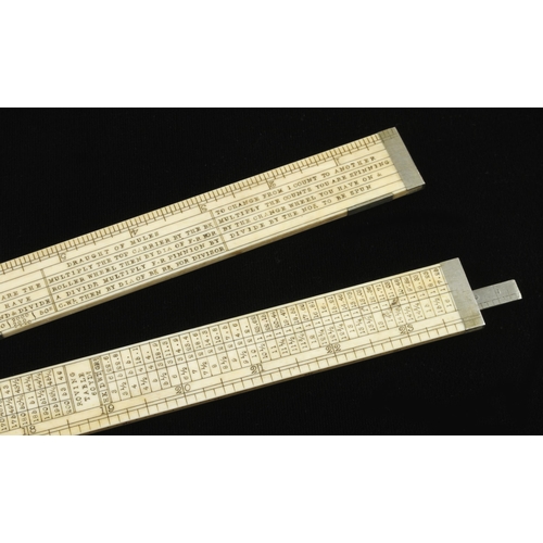 897 - A rare, unusually wide section, 2' two fold ivory slide rule with German silver fittings by JOHN RAB... 