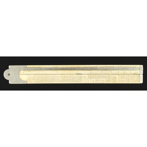 898 - A engineer's 2' two fold ivory slide rule with German silver fittings by Wm MARPLES and scales by I ... 