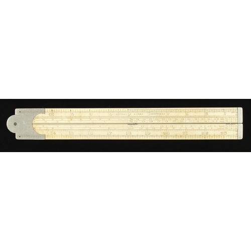 898 - A engineer's 2' two fold ivory slide rule with German silver fittings by Wm MARPLES and scales by I ... 