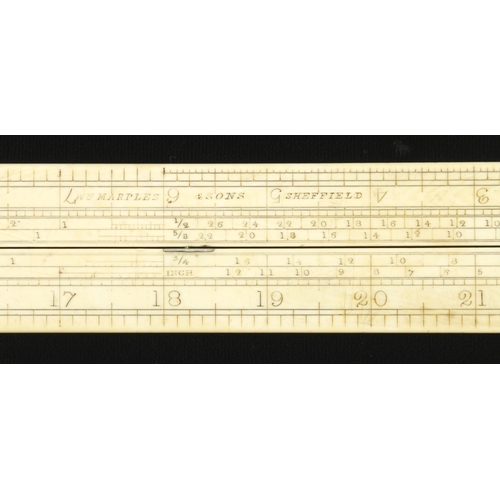 898 - A engineer's 2' two fold ivory slide rule with German silver fittings by Wm MARPLES and scales by I ... 