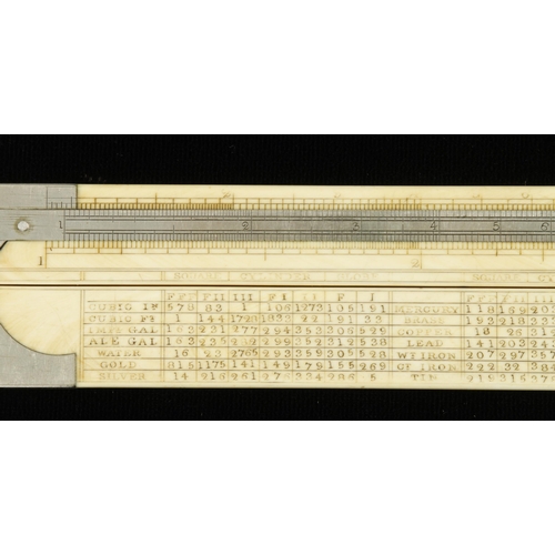 898 - A engineer's 2' two fold ivory slide rule with German silver fittings by Wm MARPLES and scales by I ... 