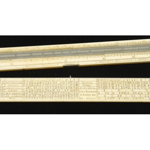 898 - A engineer's 2' two fold ivory slide rule with German silver fittings by Wm MARPLES and scales by I ... 