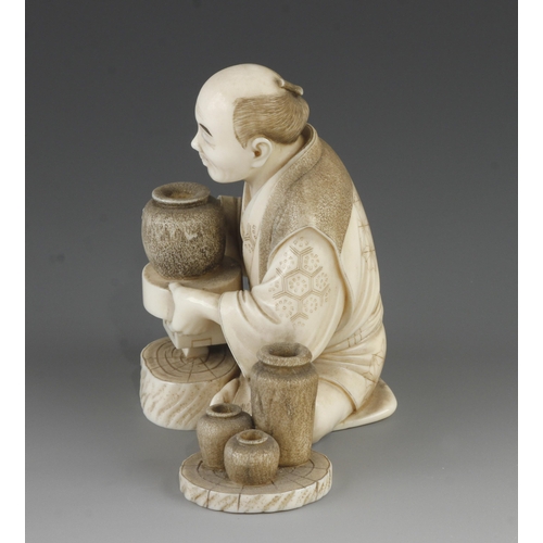 903 - A fine ivory okimono of a potter at his wheel 4