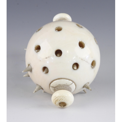 923 - An unusual ivory spike ball 1 1/2