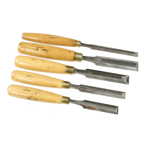 777 - Five named bevel edge chisels 1/2