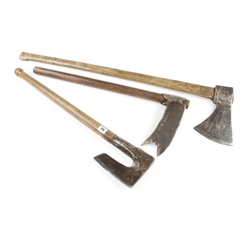 26 - Three French tools; TALABOT No 41 felling axe, side axe and coutre (swift) G+