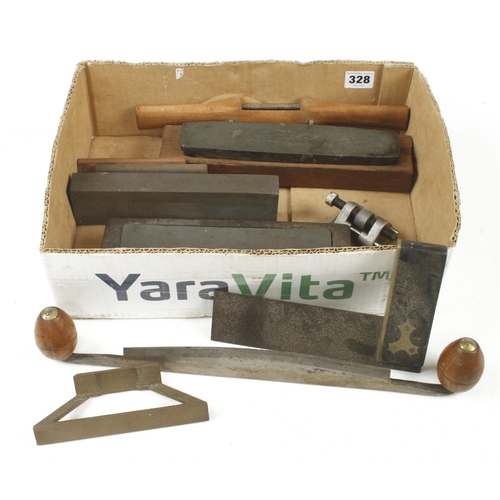 328 - Quantity of oilstones, drawknife, shave etc G